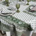 Square provence cotton tablecloth "Bastide" ecru and green "Marat d'Avignon"
