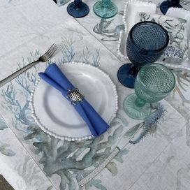 Set de table lin et polyester enduit "Explore Antique" hippocampe