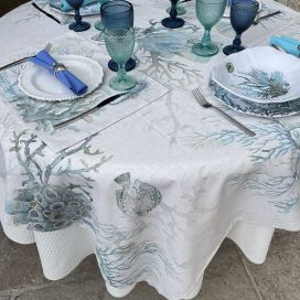 Coated polyester and linen tablecloth "Explore Antique"