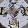 Round tablecloth in cotton "Grasse" roses and lavenders