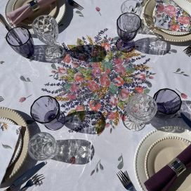 Rectangular centred tablecloth in cotton "Grasse" roses and lavenders from Tissus Toselli