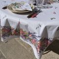 Nappe provençale ronde en coton enduit roses et lavandes "Grasse"