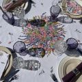 Round coated cotton tablecloth roses and lavenders "Grasse" by TISSUS TOSELLI