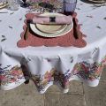 Round coated cotton tablecloth roses and lavenders "Grasse" by TISSUS TOSELLI