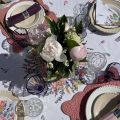 Round coated cotton tablecloth roses and lavenders "Grasse" by TISSUS TOSELLI