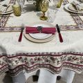 Rectangular damask jacquard tablecloth Delft ecru, bordure "Avignon" ecru and red