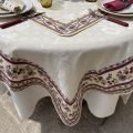 Rectangular damask jacquard tablecloth Delft ecru, bordure "Avignon" ecru and red