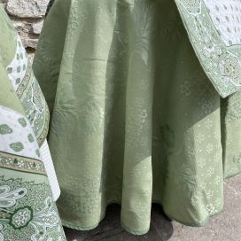 Jacquard round tablecloth, cotton and polyester "Delft" green