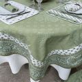 Rectangular damask Jacquard tablecloth  : Delft green, bordure "Bastide" ecru and green