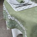 Rectangular damask Jacquard tablecloth  : Delft green, bordure "Bastide" ecru and green