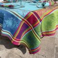 Rectangular webbed Jacquard tablecloth "Cézanne" turquoise Tissus Toselli