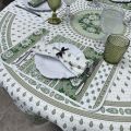 Round tablecloth in cotton "Bastide" ecru and green "Marat d'Avignon"