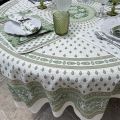 Round tablecloth in cotton "Bastide" ecru and green "Marat d'Avignon"