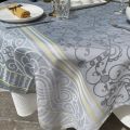 Square Jacquard polyester tablecloth "Grignan" grey and yellow from "Sud Etoffe"