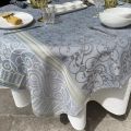 Square Jacquard polyester tablecloth "Grignan" grey and yellow from "Sud Etoffe"