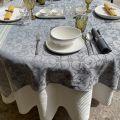 Square Jacquard polyester tablecloth "Grignan" grey and yellow from "Sud Etoffe"