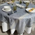 Square Jacquard polyester tablecloth "Grignan" grey and yellow from "Sud Etoffe"