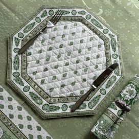 Set de table octogonal cadré "Bastide" écru et vert, Marat d'Avignon