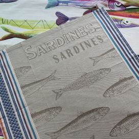 Jacquard kitchen towel "Les Sardines" by Tissus Toselli