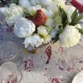 Square Jacquard tablecloth "Bagatelle" grey and griotte