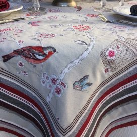 Square Jacquard tablecloth "Bagatelle" grey and griotte