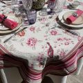 Square Jacquard tablecloth "Bagatelle" ecru and rose