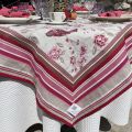 Square Jacquard tablecloth "Bagatelle" ecru and rose