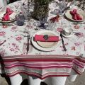 Square Jacquard tablecloth "Bagatelle" ecru and rose