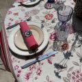 Square Jacquard tablecloth "Bagatelle" ecru and rose