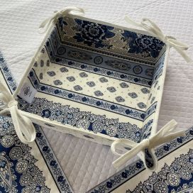 Coated cotton bread basket with laces, 'Bastide" blue and white "Marat d'Avignon"