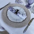 Round coated cotton tablecloth  lavenders "Bonnieux" white by TISSUS TOSELLI