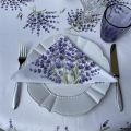 Round coated cotton tablecloth  lavenders "Bonnieux" white by TISSUS TOSELLI