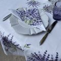 Nappe provençale ronde en coton enduit lavandes "Bonnieux" fond blanc