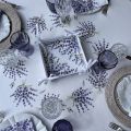 Round coated cotton tablecloth  lavenders "Bonnieux" white by TISSUS TOSELLI