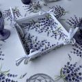 Round coated cotton tablecloth  lavenders "Bonnieux" white by TISSUS TOSELLI