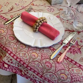 Rectangular Jacquard tablecloth  "Montespan" linen and pink