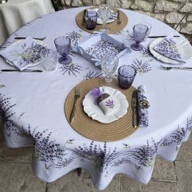 Round coated cotton tablecloth  lavenders "Bonnieux" parme by TISSUS TOSELLI