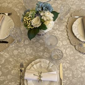 Rectangular coated cotton tablecloth "Livia" beige
