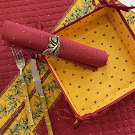 Coated cotton bread basket with laces  Calissons yellow and red
