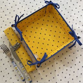Coated cotton bread basket with laces  Calissons yellow and blue