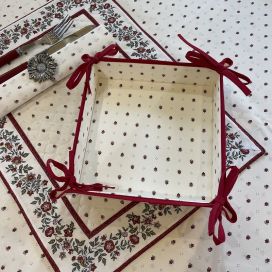 Coated cotton bread basket with laces  Calissons ecru and red