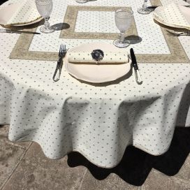 Round tablecloth in cotton "Calisson" ecru and beige by TISSUS TOSELLI