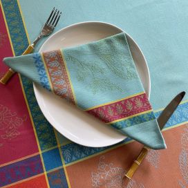 Jacquard table napkins "Cassis" turquoise by Tissus Toselli