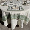 Rectangular Jacquard tablecloth Delft ecru, bordure "Bastide" ecru and green