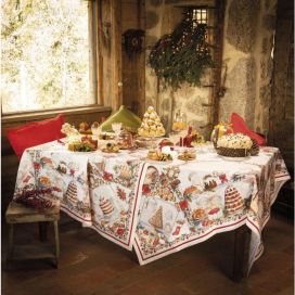Tessitura Toscana Telerie, rectangular linen tablecloth "Noël Gourmand"