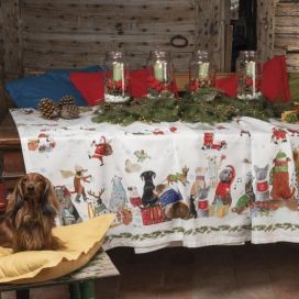 Tessitura Toscana Tellerie, rectangular coton tablecloth "Jingle Woof"