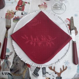 Set of 6 damask Jacquard table napkins "Cigale" red