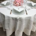Linen and polyester tablecloth "Coeurs brodés"white and linen  bordure