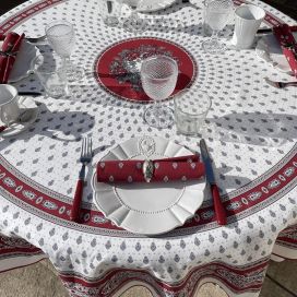 Round tablecloth in cotton "Bastide" ecru and red "Marat d'Avignon"