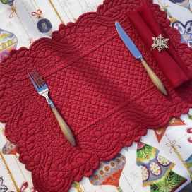Rectangular table mats, Boutis fashion red color "Morphée"
